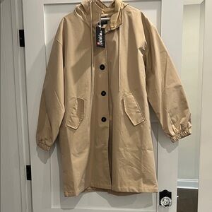 Men's Beige Hooded Raincoat Jacket